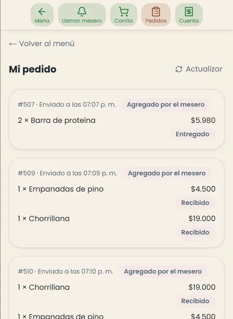 Estado del pedido del cliente actualizándose en vivo